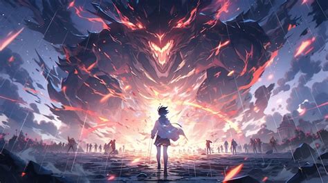 Premium AI Image | Anime girl facing an apocalyptic monster