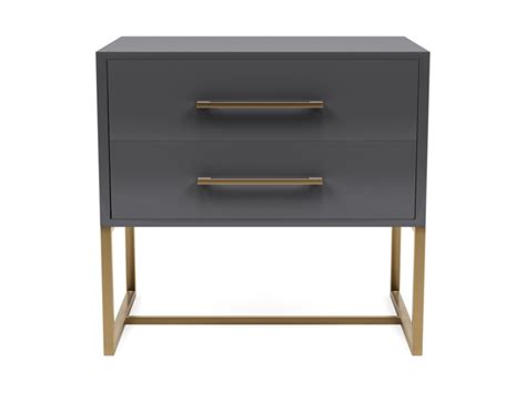 a grey and gold bedside table with two drawers on one side, the other ...