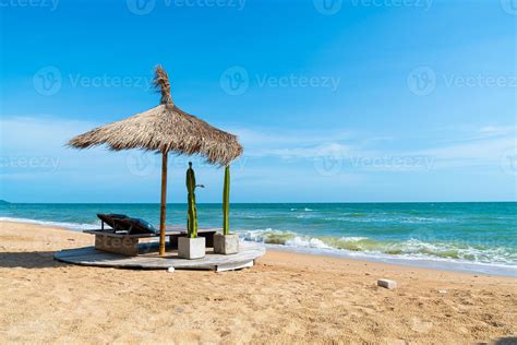 beach chair and umbrella with sea beach background 13678959 Stock Photo ...