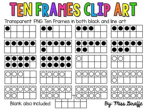 Ten frames clip art in black and line art that the students can color ...