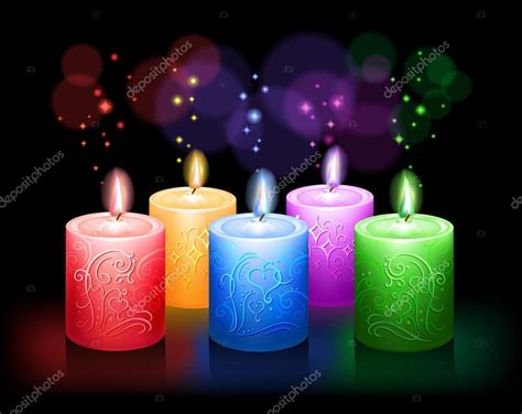 Beautiful photo realistic colorful candles (red, yellow, blue, green ...