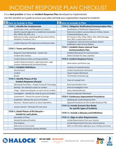 HALOCK Incident Response Plan Checklist - HALOCK