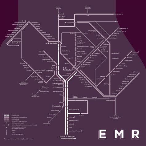 East Midlands Railway Map, matching the new branding [OC] : TransitDiagrams