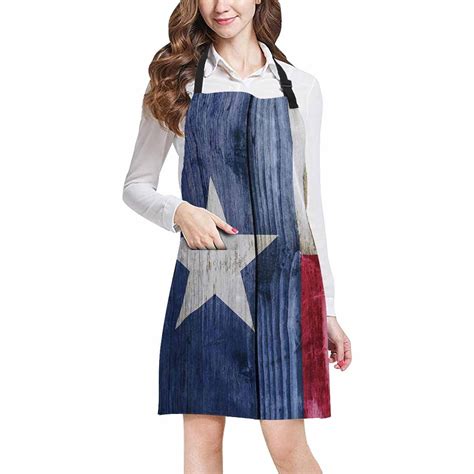 ASHLEIGH Wood Texas Flag American Flag Chef Aprons Professional Kitchen Chef Bib Apron with ...