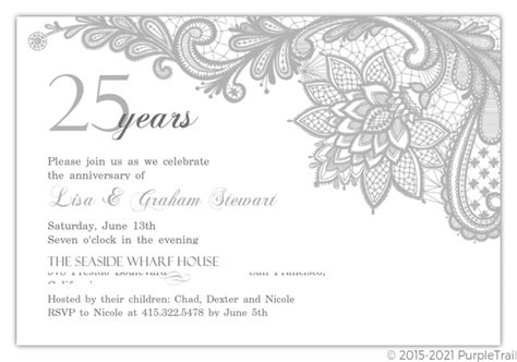 Elegant Lace Silver Anniversary Invitation | 25th Anniversary Invitations