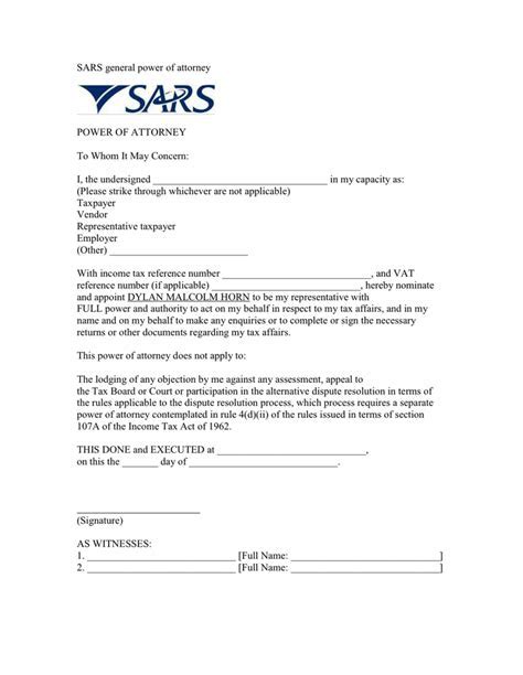 Sars Power Of Attorney Letter Pdf