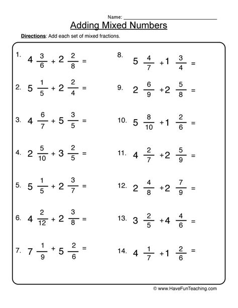 adding mixed numbers worksheet 2 | Adding mixed number, Mixed fractions ...