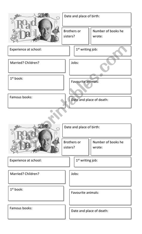 Roald Dahl - Biography activity - ESL worksheet by virgib