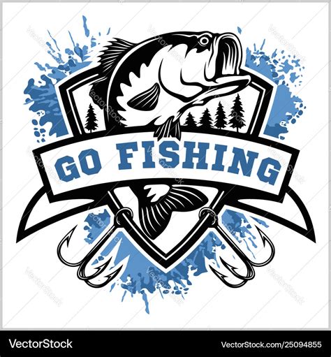 Fishing logo bass fish with club emblem Royalty Free Vector