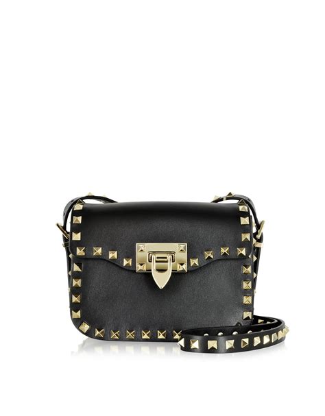 Valentino Rockstud Black Leather Small Shoulder Bag in Black | Lyst