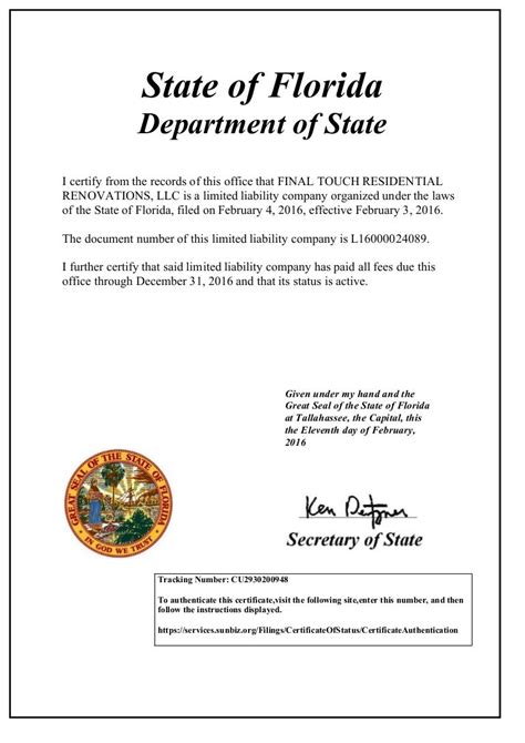 State of Florida Department of State