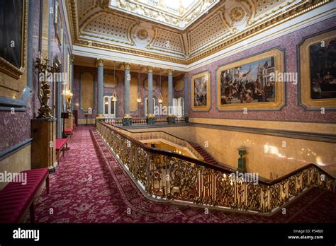 Interior photographs showing the Grand Hall and staircase of Lancaster ...