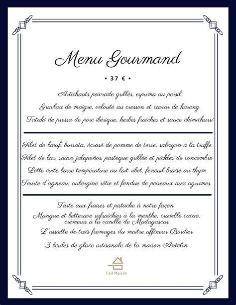 Menu GOURMAND – Restaurant Le Saint Paul