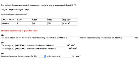 Solved In a study of the rearrangement of ammonium cyanate | Chegg.com