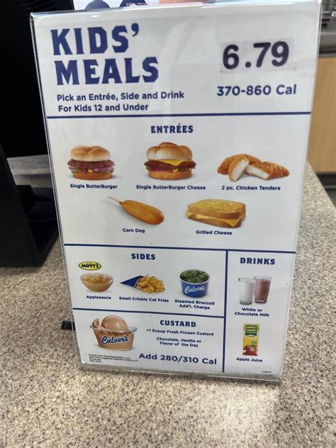 Menu at Culver’s fast food, Lecanto