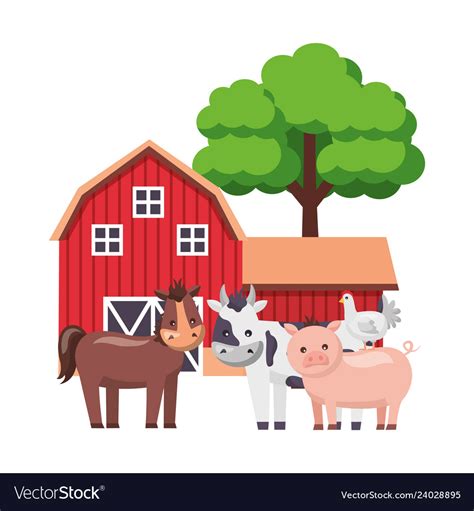 Barn animals tree farm Royalty Free Vector Image