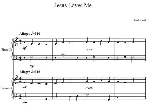 Jesus Loves Me Piano Duet Sheet Music, Jesus Loves Me This I Know Music ...