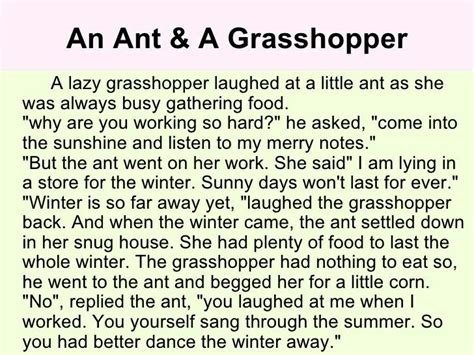 An Ant and a Grasshopper Stories With Moral Lessons, English Moral Stories, Moral Stories For ...