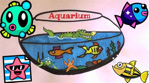 Draw an easy aquarium | kids drawing lesson | Draw and color | аквариум | рисунок аквариум ...