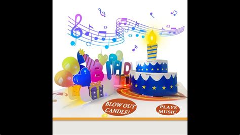 3D Music Cake Birthday Card, Blowable LED Light Candle, 3D Pop Up ...