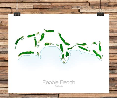 Pebble Beach Map Pebble Beach Golf Course Golf Wall Art | Etsy | Golf ...