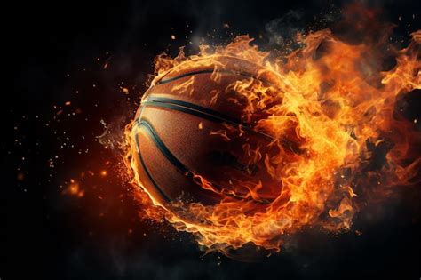 Premium AI Image | Basketball speeds toward the hoop flames trail its ...