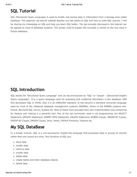 Sql tutorial, tutorials sql | PDF