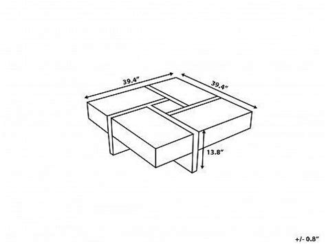 an outline drawing of a coffee table with two drawers and one drawer on each side