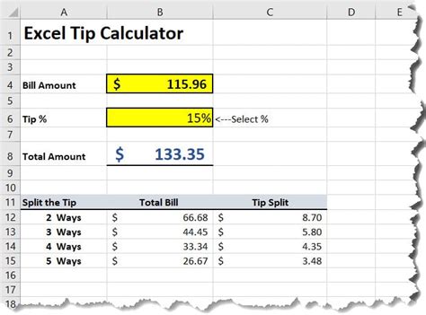 Tip Calculator Template in Excel - Download Template - Excelbuddy.com