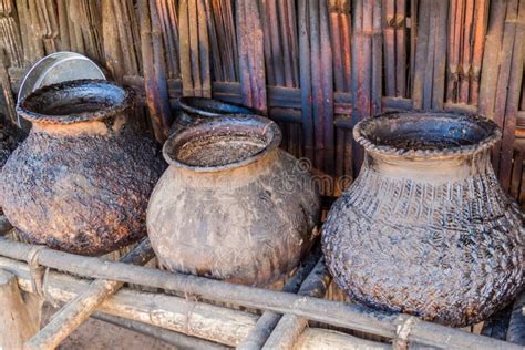 Vessels for a Fermentation of a Palm Wine in Myanm Stock Image - Image ...