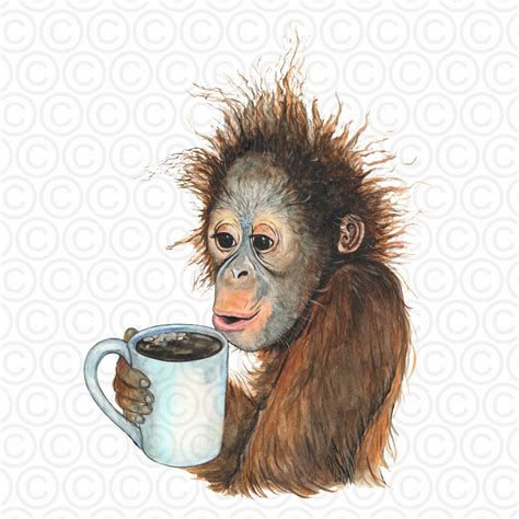 Coffee Monkey Instant Digital Download High Quality PNG for | Etsy