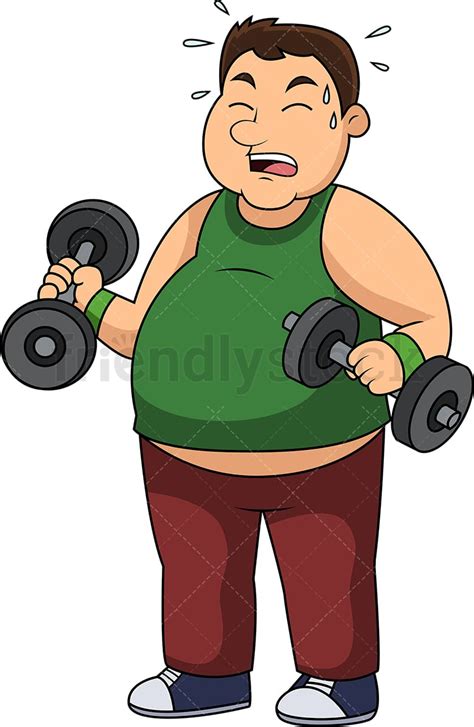 Fat Man Lifting Weights Cartoon Vector Clipart - FriendlyStock