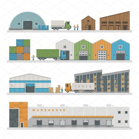 Warehouse buildings industry vector | Transportation Illustrations ...