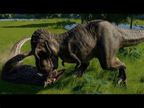 Jurassic World Evolution - Rexy vs Carnotaurus vs Sinoceratops (1080p 60FPS) - YouTube