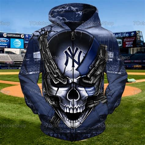 New York Yankees Skull Hoodie Skull Hoodie MLB New York | Etsy