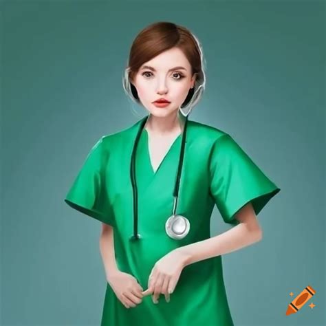 Female doctor in green uniform on Craiyon