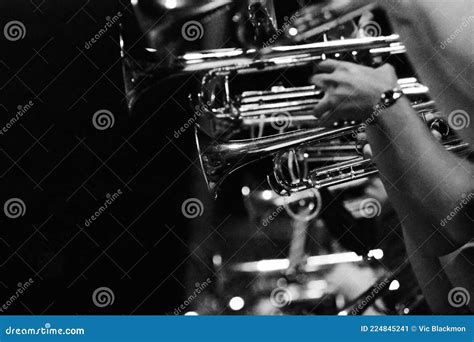 High School Marching Band /pep Band Trumpets Black and White Stock ...