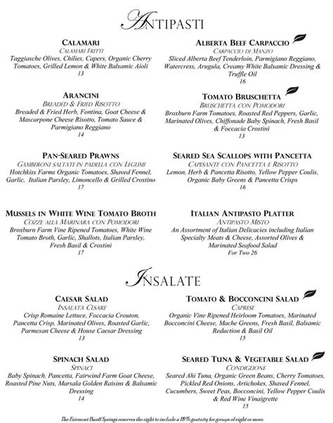 Castello Ristorante Menu, Menu for Castello Ristorante, Banff, Banff ...