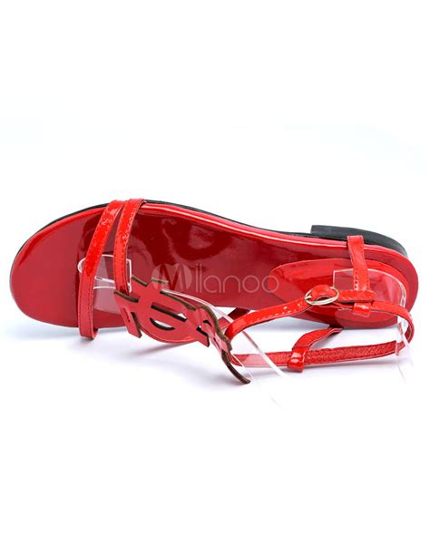 Hot Red Enamelled Leather Flat Sandals For Women - Milanoo.com