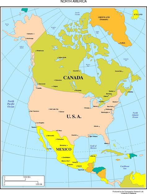 Labeled Map Of North America