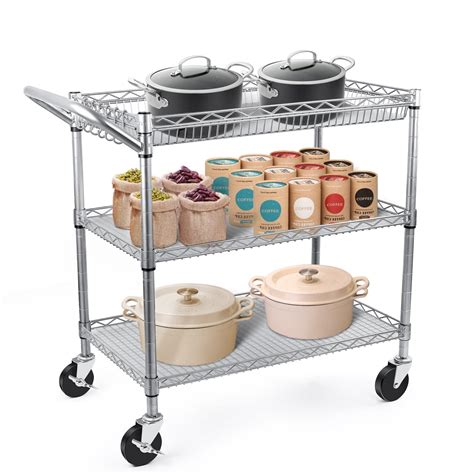 Buy WDT Heavy Duty 3 Tier Rolling Utility Cart, Kitchen Metal Utility ...