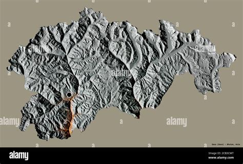 Shape of Gasa, district of Bhutan, with its capital isolated on a solid ...