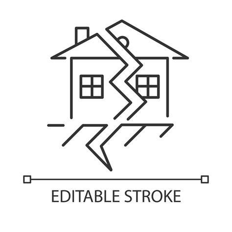 Earthquake linear icon. Displacement of earth surface. Seismic activity ...