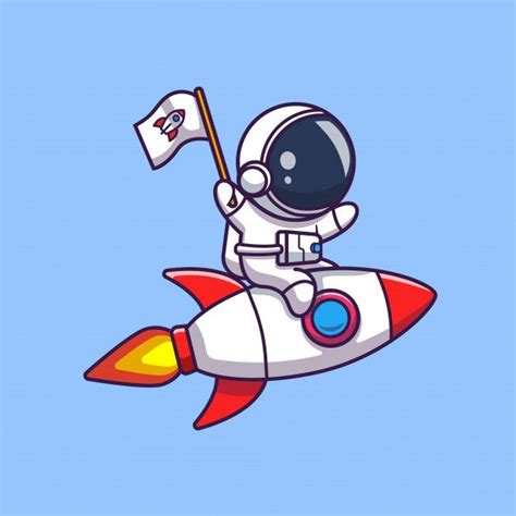 Astronaut Riding On Rocket Icon Illustration. Spaceman Mascot Cartoon Character. Science Icon ...