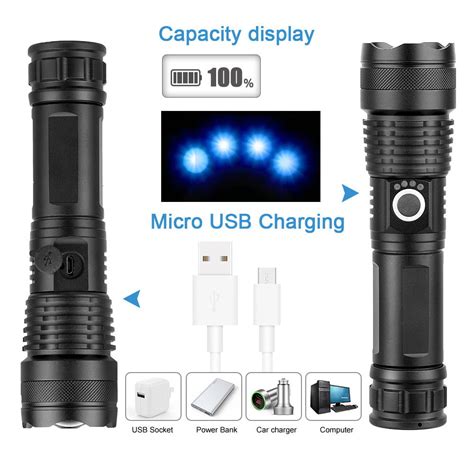 Rechargeable LED Flashlights High Lumens, 20000 Lumens Super Bright Zoomable Waterproof ...