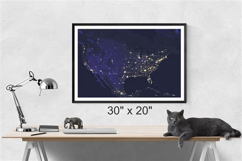 USA at Night Satellite Map, Map, Satellite Map, Map Art, Space ...