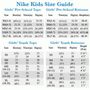 Nike Youth Size Chart | amulette