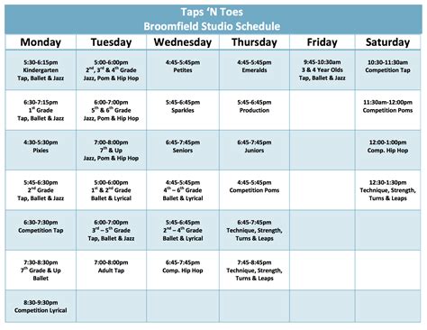 TNT Broomfield Schedule – Taps 'N Toes Dance Studio