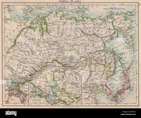 RUSSIA IN ASIA. Shows Trans-Siberian railway under construction , 1895 old map Stock Photo - Alamy