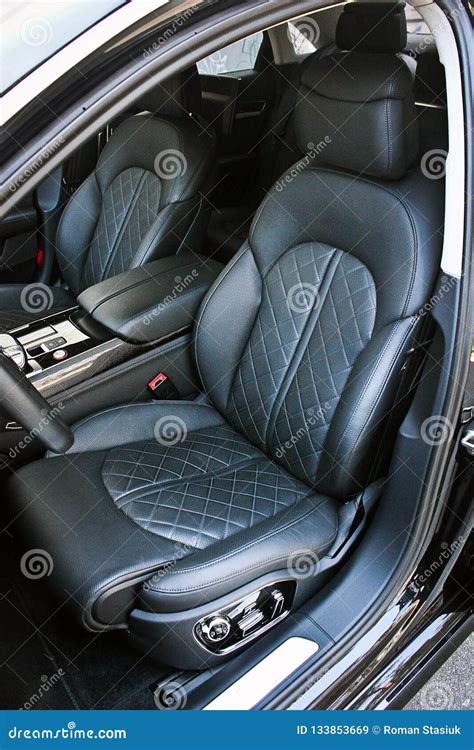 Black Leather Interior Luxury Car Stock Image - Image of illuminated ...